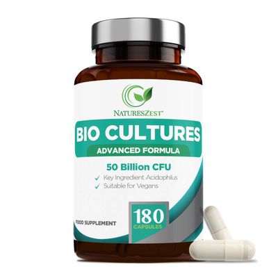 Bio Cultures Complex Probiotics & Prebiotics 50 Billion CFU 6 Months Supply - Acidophilus & Saccharomyces Boulardii Probiotic 180 Vegan Capsules - Probiotics for Gut Health