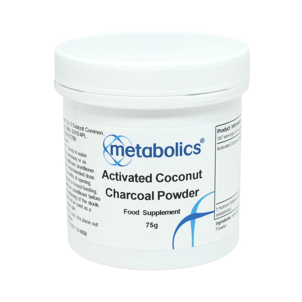 Activated Coconut Charcoal Powder, 400mg, 75g Pot | Made in The UK by Metabolics | No Bulking Agents | Pure Ingredients