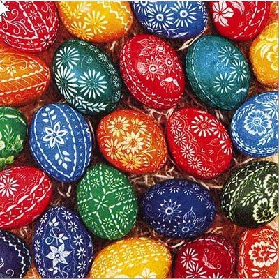 20 Napkins Many Hand-Painted Eggs / Easter / Easter Eggs 33 x 33 cm