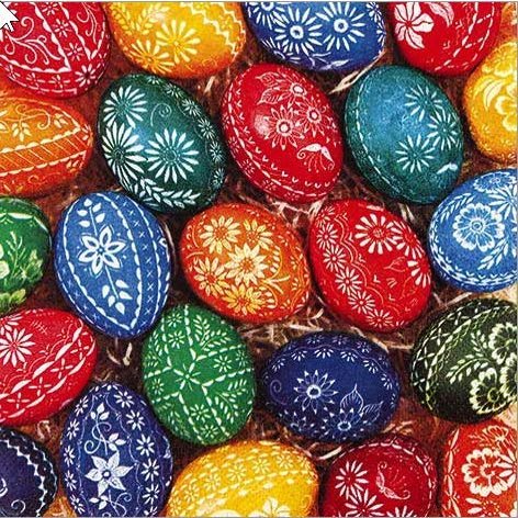 20 Napkins Many Hand-Painted Eggs / Easter / Easter Eggs 33 x 33 cm