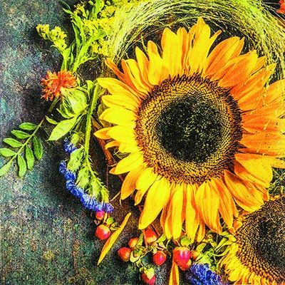 20 Napkins Sunflower in Natural Arrangement / Flowers / Autumn 33 x 33 cm