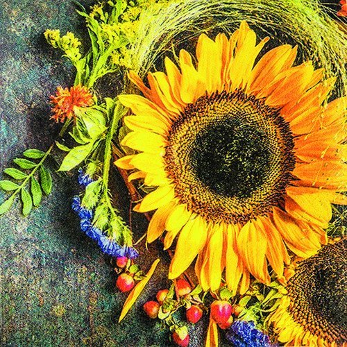 20 Napkins Sunflower in Natural Arrangement / Flowers / Autumn 33 x 33 cm