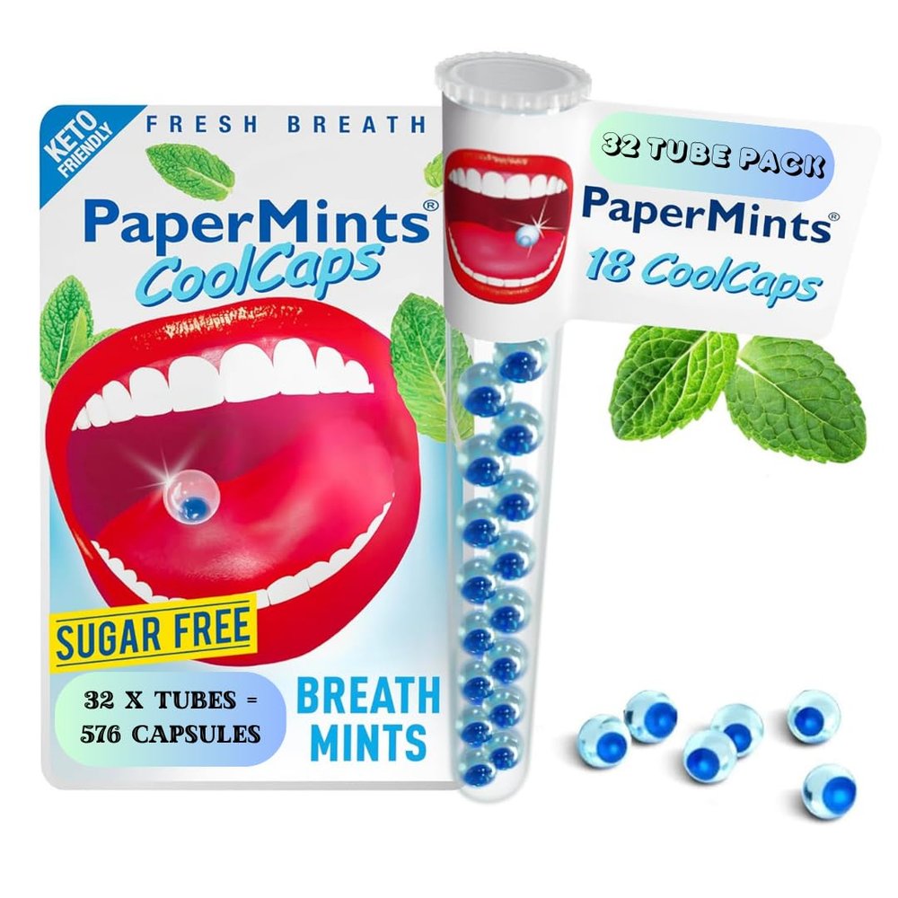 PaperMints Cool caps breath refreshers one box of 32 tubes 18 capsules per tube