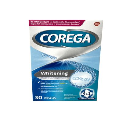 Corega- Whitening Dental Cleaning Tablets, 30pcs, Bio Formula Soluble Tablets, for Cleaning Dentures, (Pack of 1)