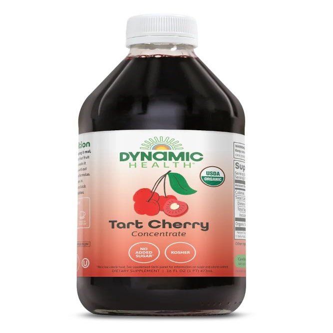 Dynamic Health 100% Unsweetened Pure Organic Certified Tart Cherry Juice Concentrate, 16-Ounce Glass Bottle