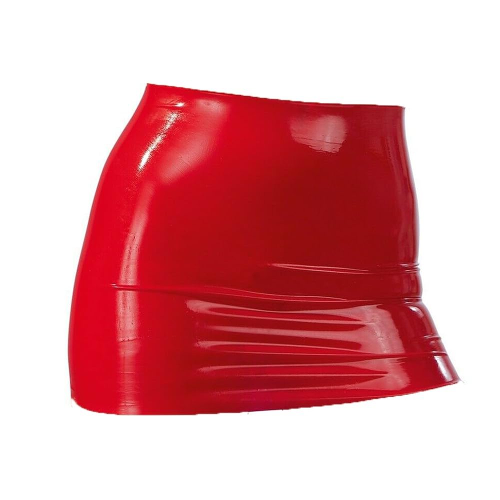 EXLATEX Women's Latex Rubber Gummi Black Mini Skirt - Red - Medium