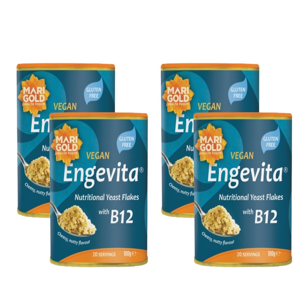Marigold Engevita Nutritional Yeast Flakes with Vitamin B12, 100g (Pack of 4) Vegan, High in B Vitamins, Protein & Fibre