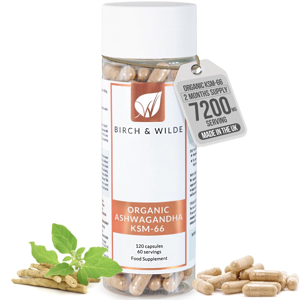 Ashwagandha Organic 7200 mg KSM 66 Capsules High Strength - 2 Months Supply - Ayurveda Stress Relief, Improved Sleep, Memory & Cognitive Function - Vegan Herbal Supplements for Women & Men, UK Made