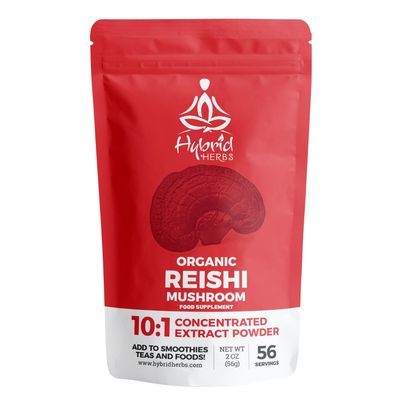 HYBRID HERBS  Organic REISHI Mushroom Powder 10X Strength - Natural Supplement for Immunity, Skin, Stress & Sleep Support with Beta Glucans & Terpenes | HIGH Potency 10:1 Extract - 56 Serving (56g)