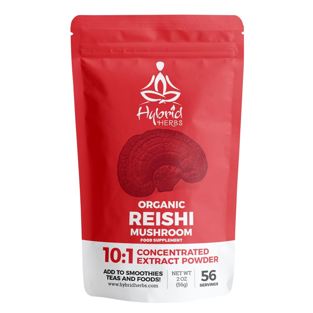 HYBRID HERBS  Organic REISHI Mushroom Powder 10X Strength - Natural Supplement for Immunity, Skin, Stress & Sleep Support with Beta Glucans & Terpenes | HIGH Potency 10:1 Extract - 56 Serving (56g)
