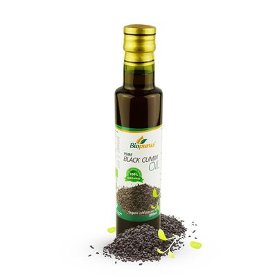 Biopurus Organic Black Cumin Seed Oil 250ml Cold Pressed Israeli Black Seed Oil Premium Unrefined Nigella Sativa for Culinary, Skin & Hair Care