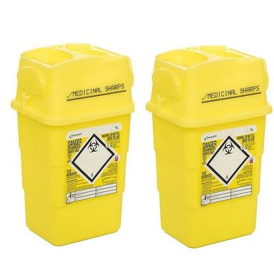 2X 1l Medical Sharps Bins - Disposable Syringe/Needle Biohazard Tubs