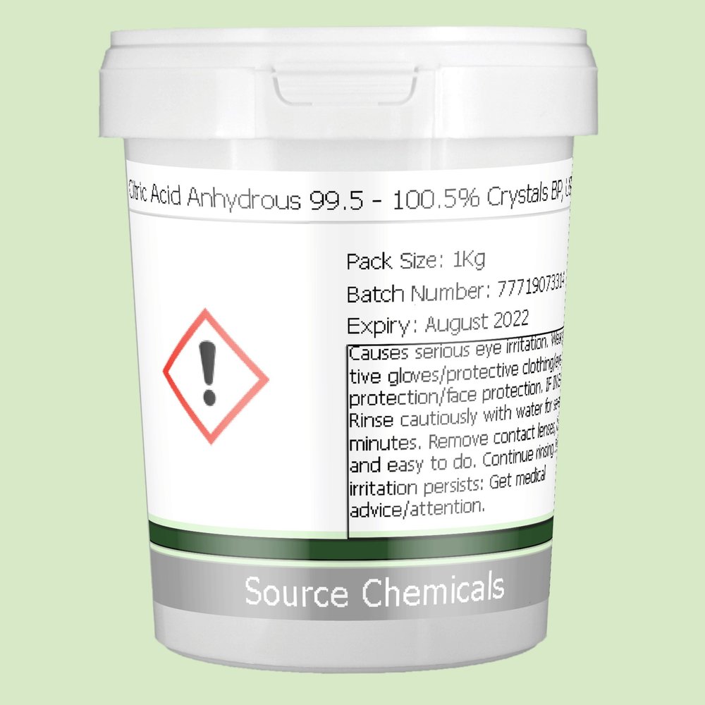 Citric Acid Anhydrous 99.5-100.5% Crystals BP Food Grade 1Kg