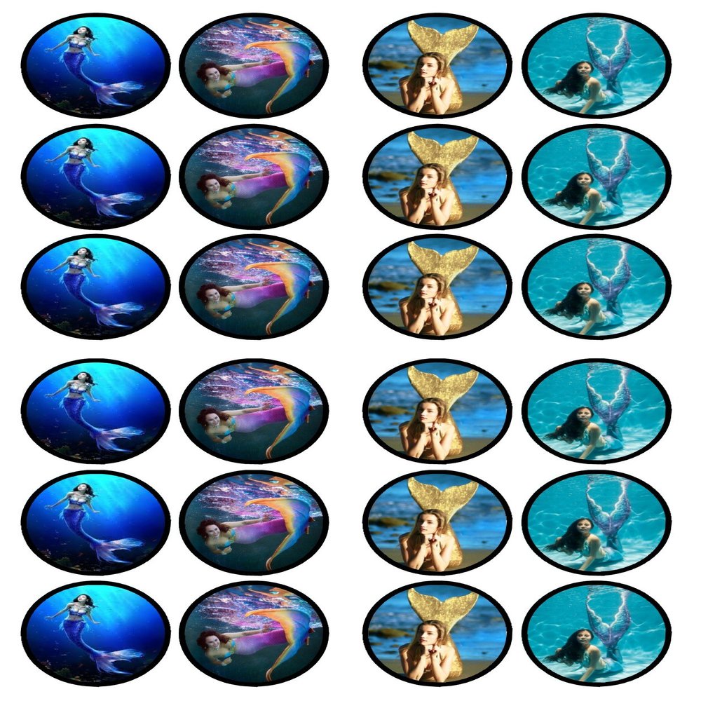 24 Mermaids Edible Wafer Paper Cupcake Toppers/Decorations