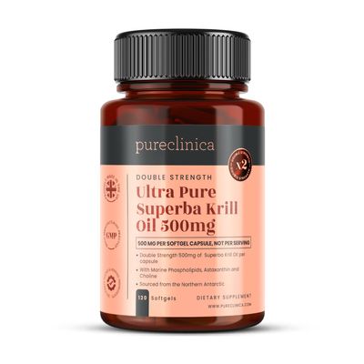 Ultra Pure Superba Krill Oil 500mg x 120 Capsules - sourced in The unpolluted Waters of The Antarctic Providing a Rich Supply of Astaxanthin and Omega 3