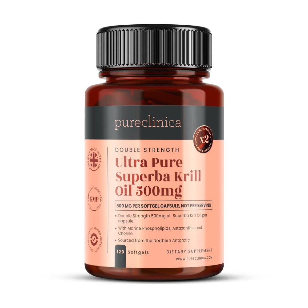 Ultra Pure Superba Krill Oil 500mg x 120 Capsules - sourced in The unpolluted Waters of The Antarctic Providing a Rich Supply of Astaxanthin and Omega 3