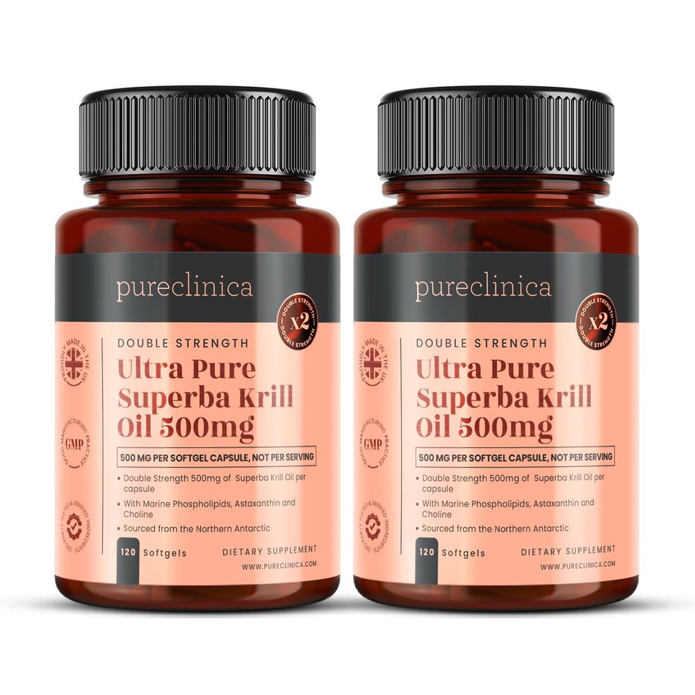 Ultra Pure Superba Krill Oil 500mg x 240 Capsules (2 Bottles) - sourced in The unpolluted Waters of The Antarctic. Providing a Rich Supply of Astaxanthin and Omega 3