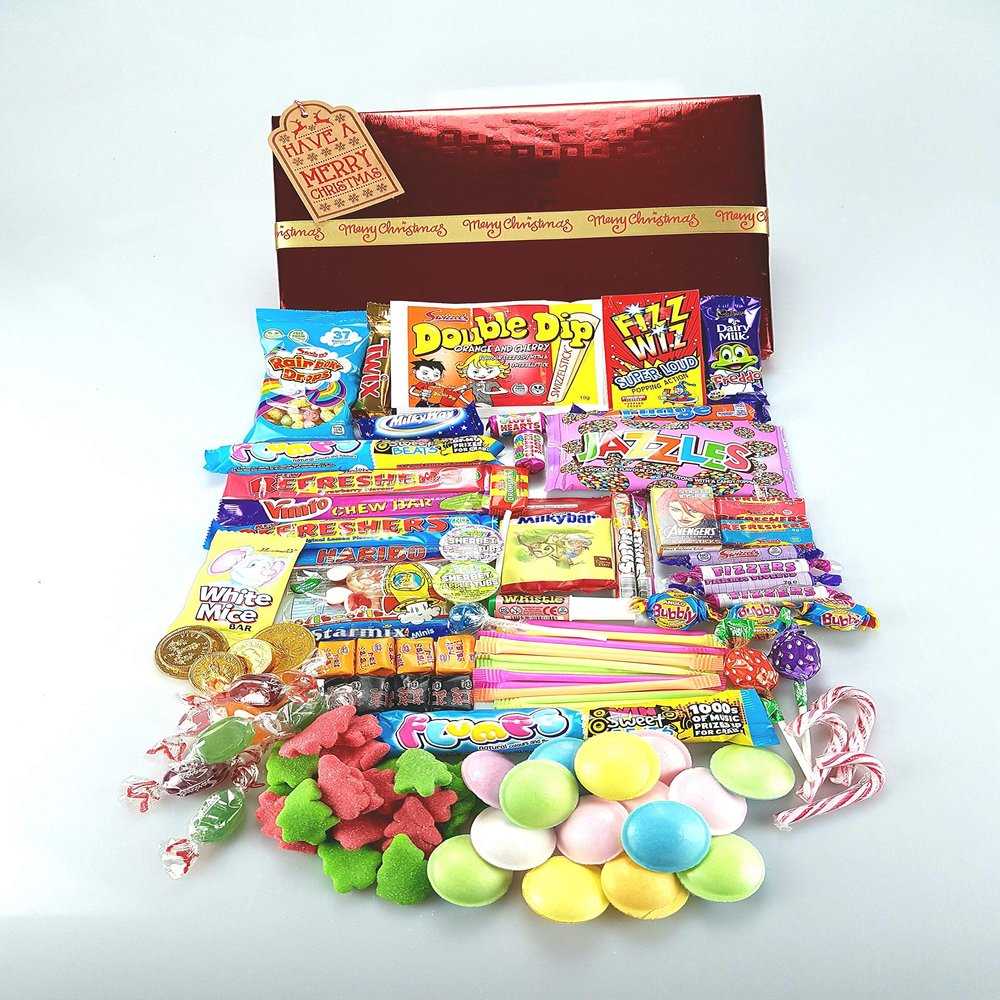 " Christmas Hamper" Large Retro Sweet & Chocolate Hamper Wrapped Gift box - Packed full of your favourite Sweets and Chocolates. A perfect present for any age - Add personal message