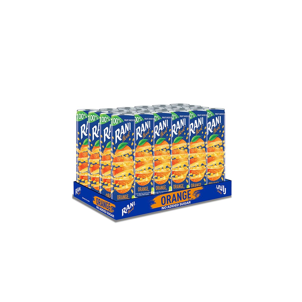 Rani Float Super Orange Fruit Drink with Real Fruit Pieces Can, 240ml - Pack of 24