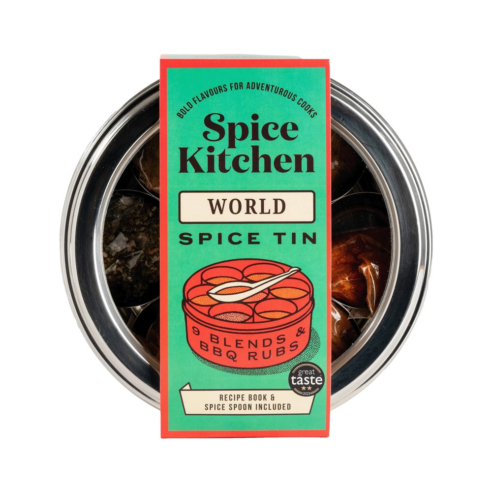 Spice Kitchen World Spice Blends & BBQ Rubs Premium Spice Collection, Spice Storage Tin with 9 Spices, the chef's companion for cooking a variety of world dishes and cuisine