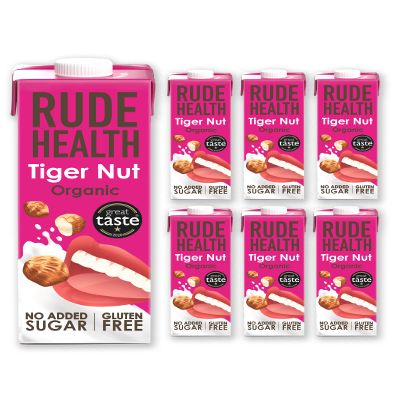 Rude Health 6 x 1 Litre Organic Tiger Nut Dairy-Alt Milk, 100% Natural Organic Drink, Lactose Free, Dairy Free & Gluten-Free, Unsweetened, Award-Winning, Healthy & Vegan, 100% Recyclable Pack