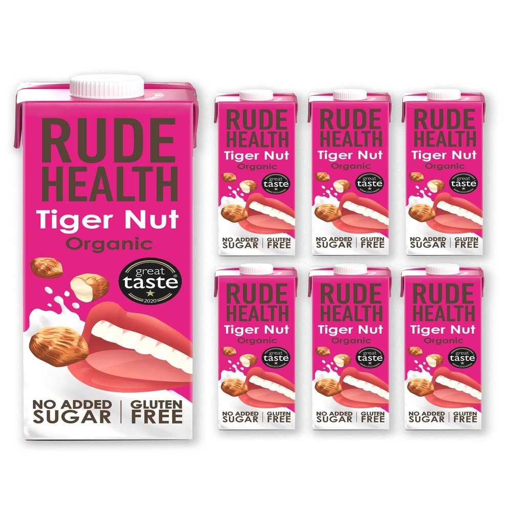 Rude Health 6 x 1 Litre Organic Tiger Nut Dairy-Alt Milk, 100% Natural Organic Drink, Lactose Free, Dairy Free & Gluten-Free, Unsweetened, Award-Winning, Healthy & Vegan, 100% Recyclable Pack