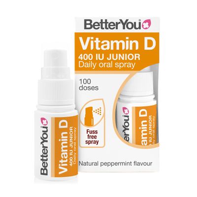 BetterYou Vitamin D Spray for Kids, Vitamin D 400 IU Junior Oral Spray, Fast Acting Vitamin D3 Supplement for Children, 3-Month Supply, Natural Peppermint Flavour, Made in the UK