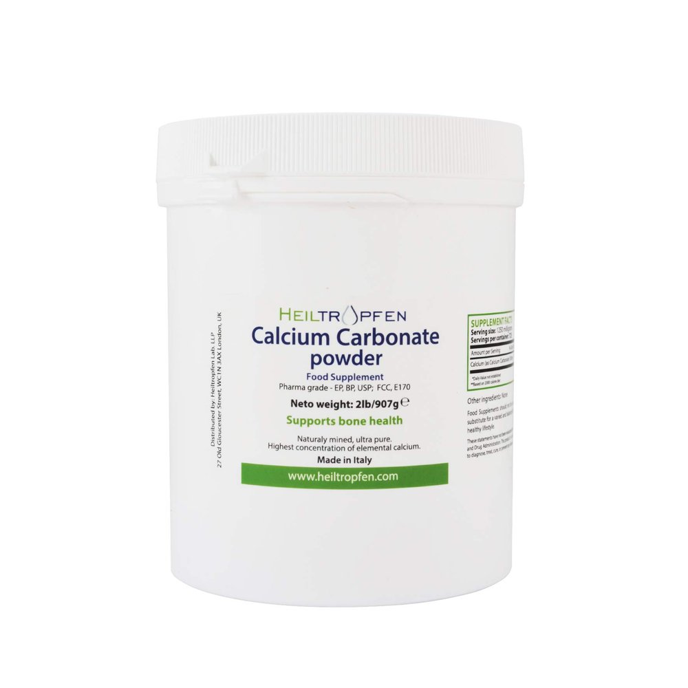 Calcium Carbonate Powder | 2 Pound - 907 g | Food Supplement | Highest Purity Limestone | Third-Party Tested | Heiltropfen