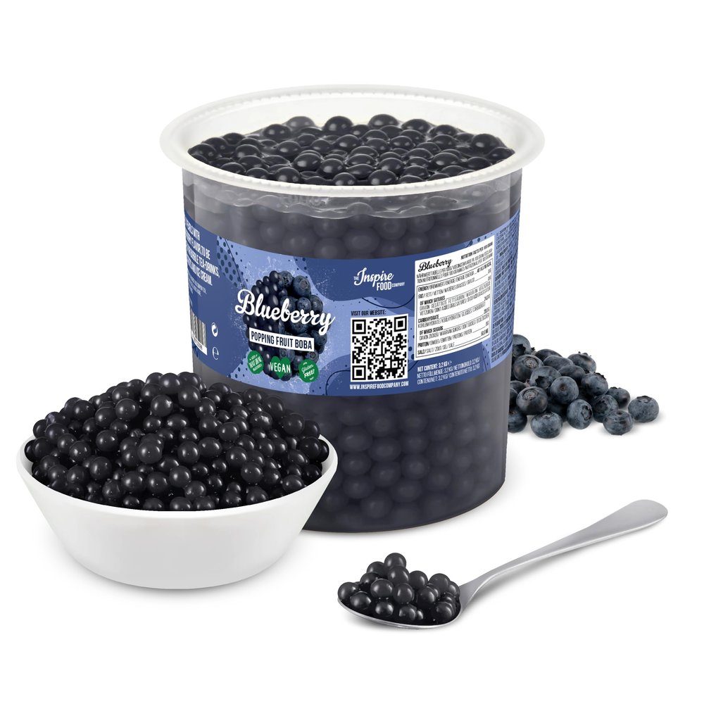 The Inspire Food Company Popping Boba Pearls for Bubble Tea - 3.2KG | Blueberry | Bursting Pearls Bubble | Real Fruit Juice For Shakes, Smoothie|100% Vegan & Glutenfree, No Artificial Colors