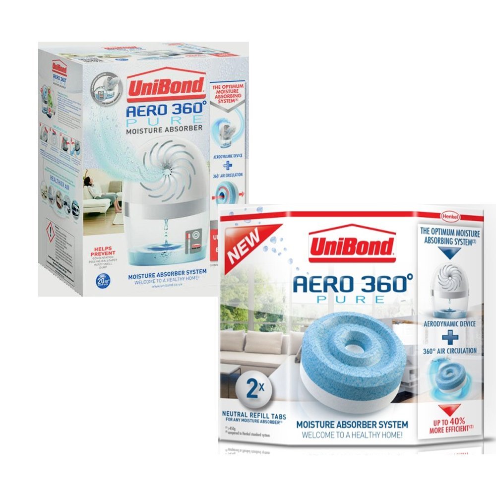 UniBond Aero 360 Pure Moisture Absorber Device (2X 450g Original Refill + 1 Device)
