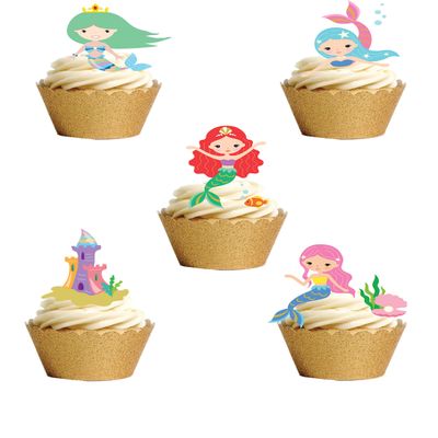 14 Stand Up Premium EDIBLE Wafer Paper Cute Mermaid Fairytale Under The Sea themed Cake Toppers Decorations by Top That