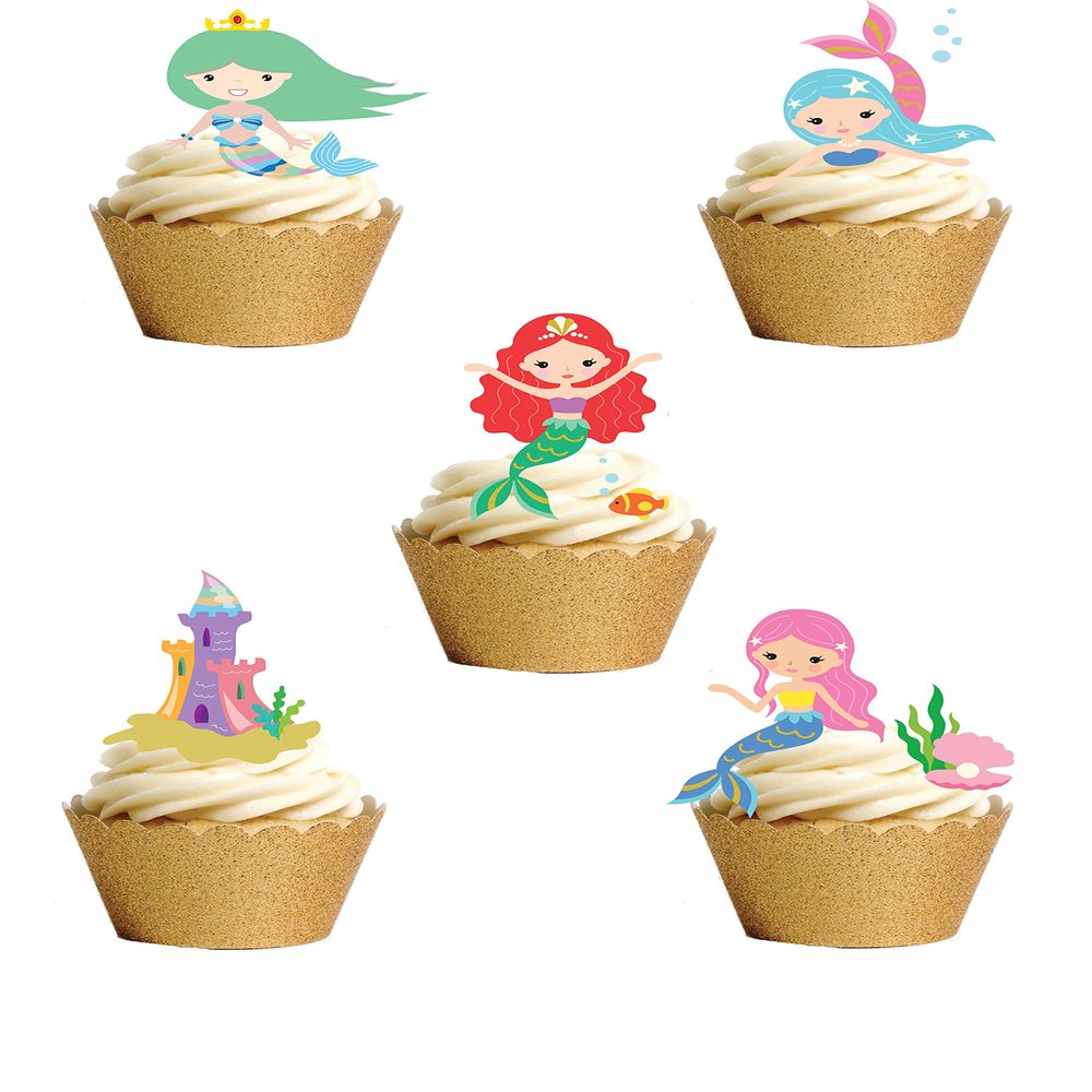 14 Stand Up Premium EDIBLE Wafer Paper Cute Mermaid Fairytale Under The Sea themed Cake Toppers Decorations by Top That