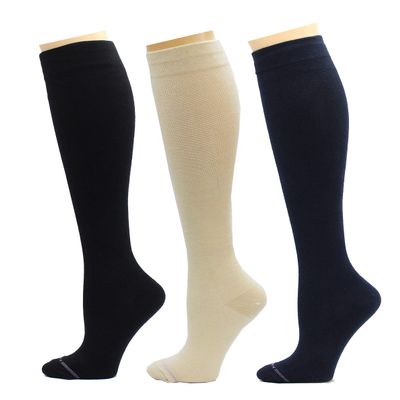 3 Pairs Women's Knee-high Therapeutic Graduated Anti-Fatigue 8-15mmHg Combed Cotton Compression Socks - - One Size