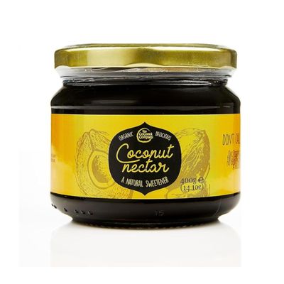 The Coconut Company Organic Coconut Nectar for Drizzle Over Desserts, in Drinks or Cakes, Honey Alternative, Syrupy Nectar with low GI from Pure Coconut Sap, Sweet Caramel Flavour, 400gm (Pack of 1)