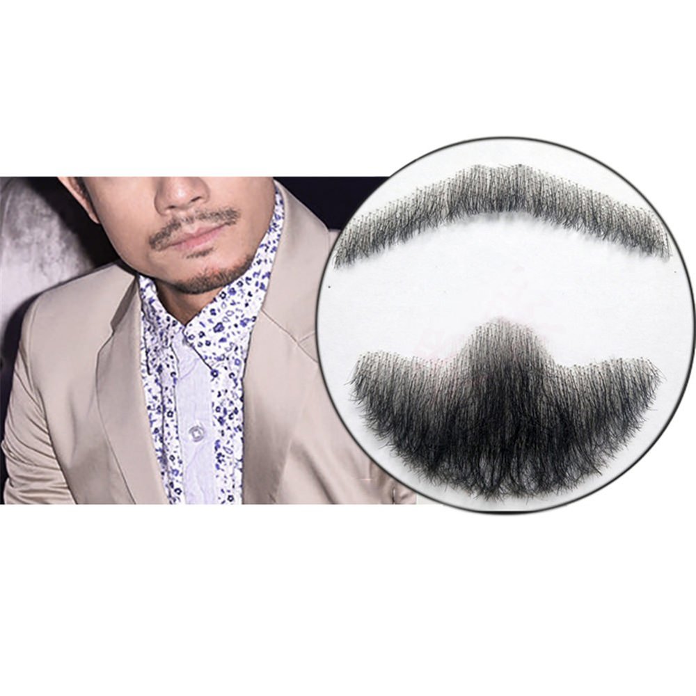 Remeehi Goatee Men's Beard Human Hair Lace Hand-Made Fake Facial Mustache Costume Pretend Guo