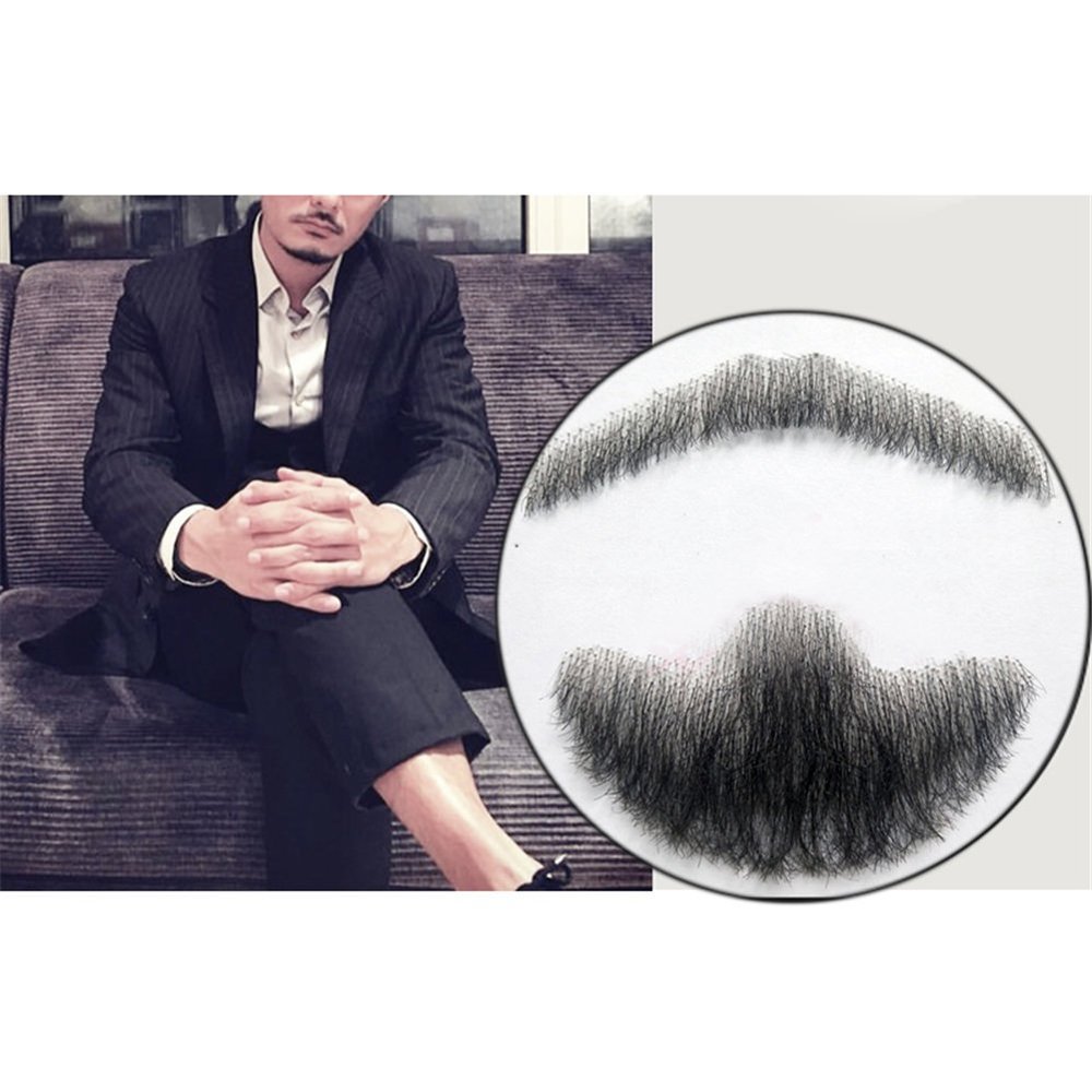 Remeehi Goatee Men's Beard Human Hair Lace Hand-Made Fake Facial Mustache Costume Pretend Yu