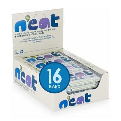 N'eat Natural Energy Bars  Blueberries & Chia Seeds  16x45g  Healthy Bars for Adults & Kids  Palm Oil Free, Low Calorie, 100% Vegan  Bursting with Natural Energy