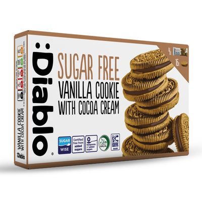 Diablo Sugar Free Sandwich Cookies  Vanilla Cookie with Cocoa Cream, Sugar Free Snacks, Maltitol-Sweetened for Everyday Enjoyment, Sweet Treats For All, 176g 1 Pack