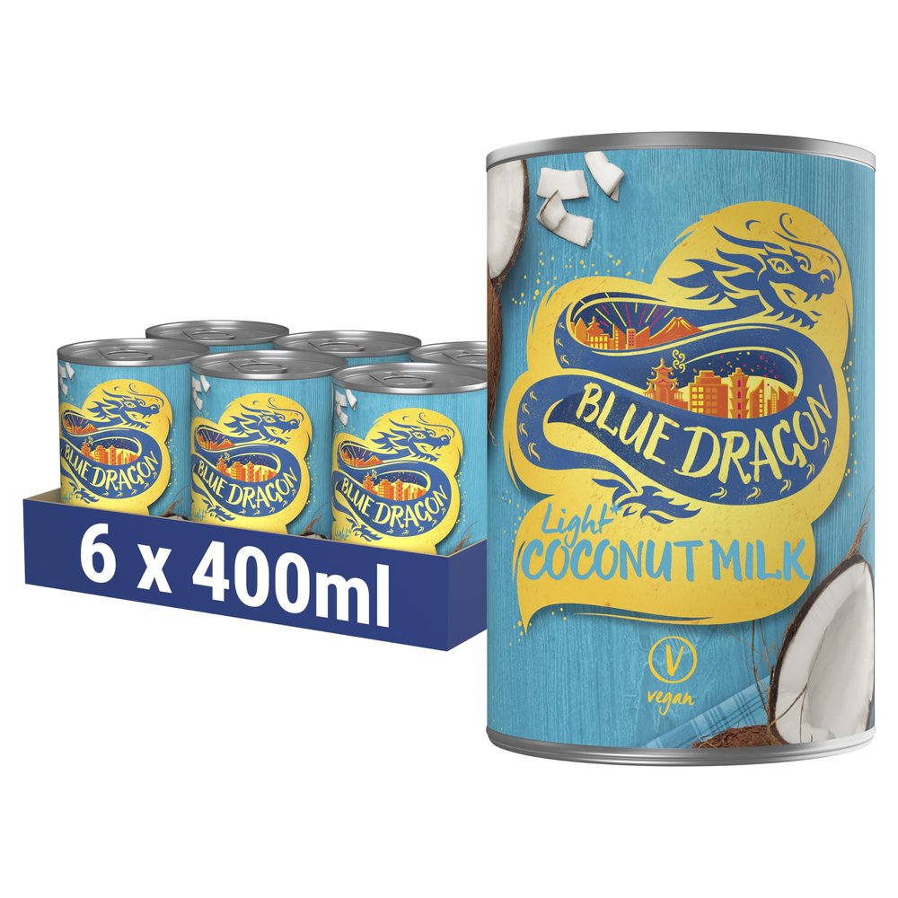 Blue Dragon Light Coconut Milk 400ml | 6 pack | Reduced 50% Less Fat | Stir Into Curries, Soups & Sauces | Suitable for Vegans