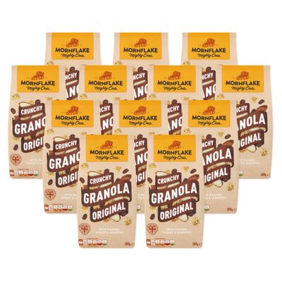 Mornflake - Original Crunchy Granola. 12x 500g Bags. High Fibre Granola Cereal Multipack, Breakfast Cereal with Raisins, Honey & Almonds Mix, All Natural Ingredients (Pack of 12)