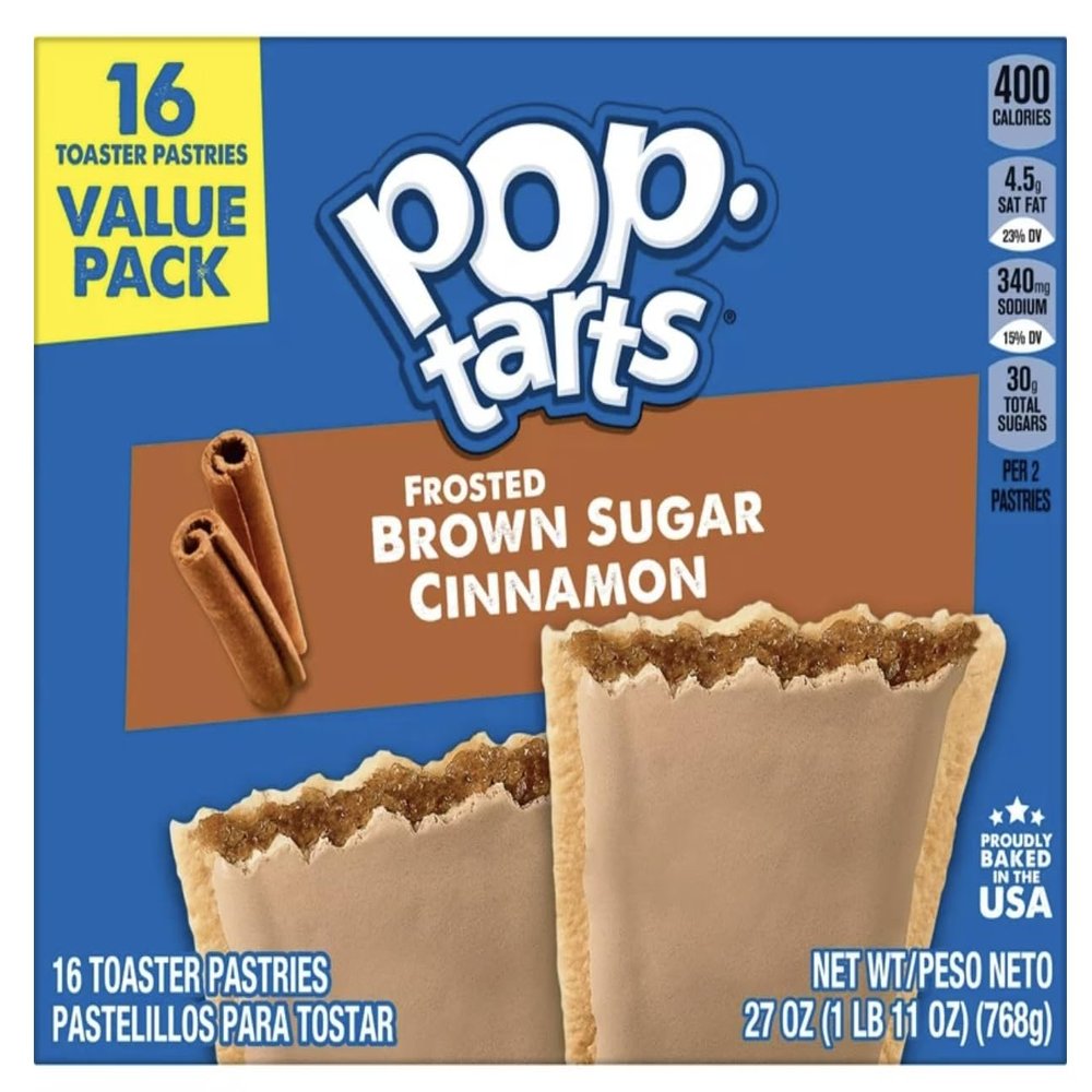 Kellogg's Pop-Tarts Frosted Brown Sugar Cinnamon - Toaster Pastries Breakfast for Kids, Value Pack (16 Count)