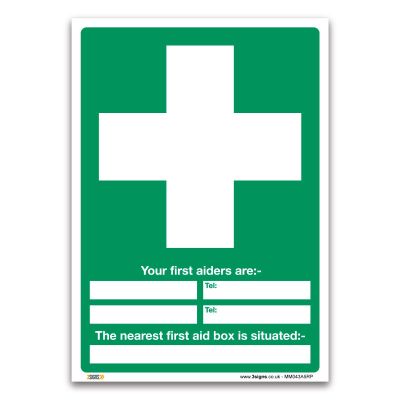 Clearly Indicate First Aiders & Aid Equipment Locations - Versatile First Aid Signs - A5 1mm Rigid Plastic - Compliance with EU & UK Legislation, BS EN ISO 7010 & BS 5499