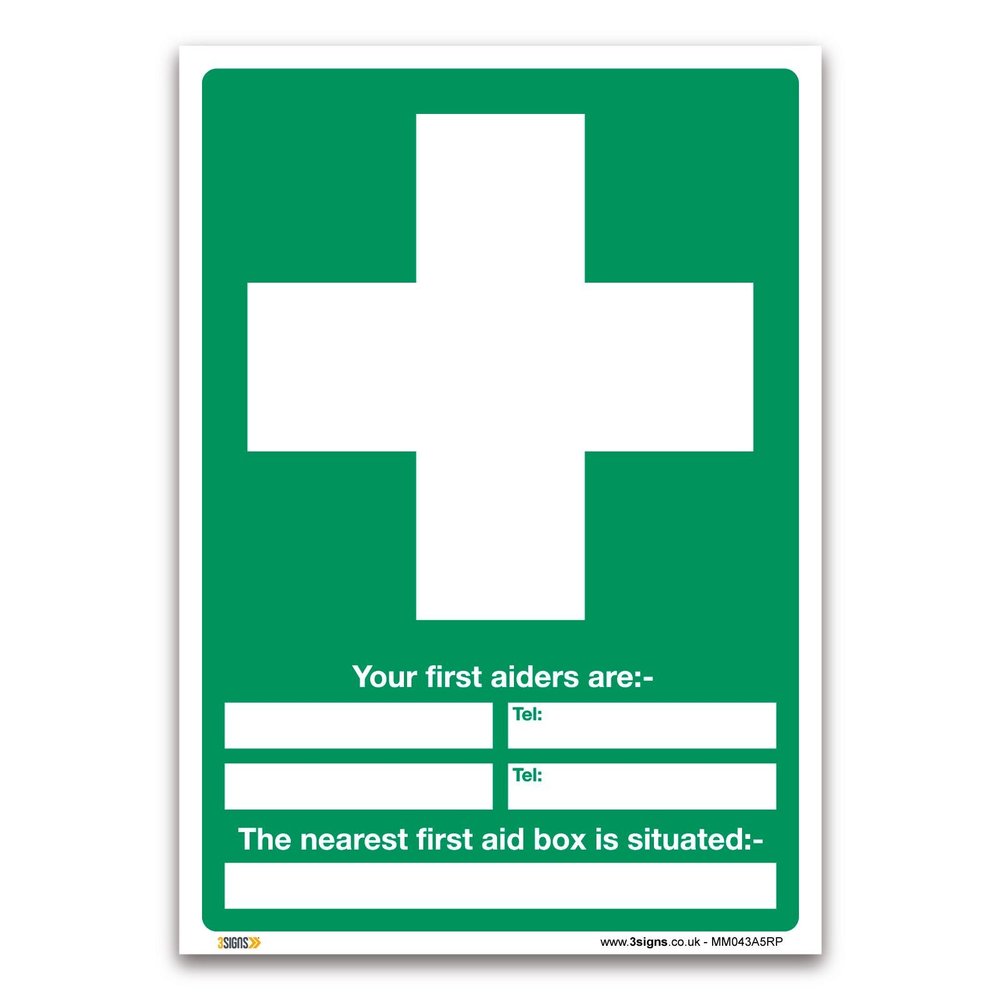 Clearly Indicate First Aiders & Aid Equipment Locations - Versatile First Aid Signs - A5 1mm Rigid Plastic - Compliance with EU & UK Legislation, BS EN ISO 7010 & BS 5499