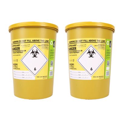 2x Biohazard Sharps Large Medical Bins 4 Litre Boxes