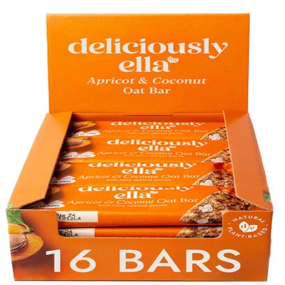 Deliciously Ella - Apricot & Coconut Oat Bar, Gluten-Free, Vegan Friendly, Healthy Snack, 50g (16 bars)