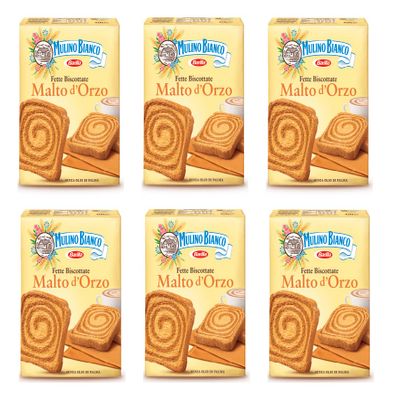 6x Mulino Bianco Fette Biscottate Italian Rusk Dried Bread with Barley & Malt 315g