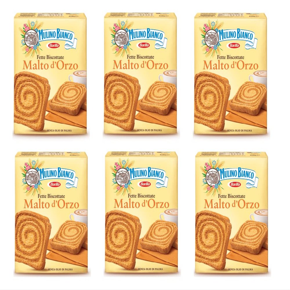 6x Mulino Bianco Fette Biscottate Italian Rusk Dried Bread with Barley & Malt 315g