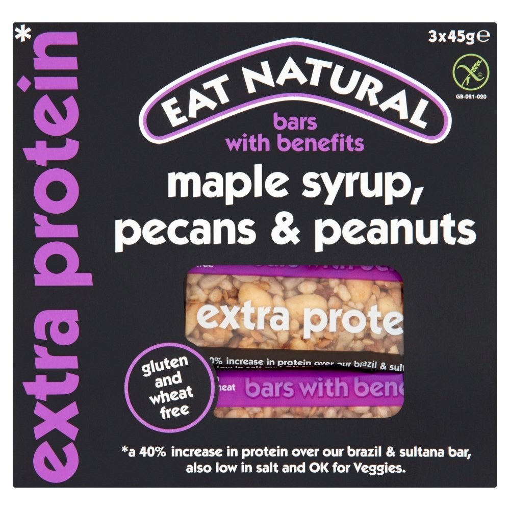 Eat Natural Gluten Free Maple Syrup, Pecans and Peanuts Extra Protein Bars, 45 g, Pack of 12