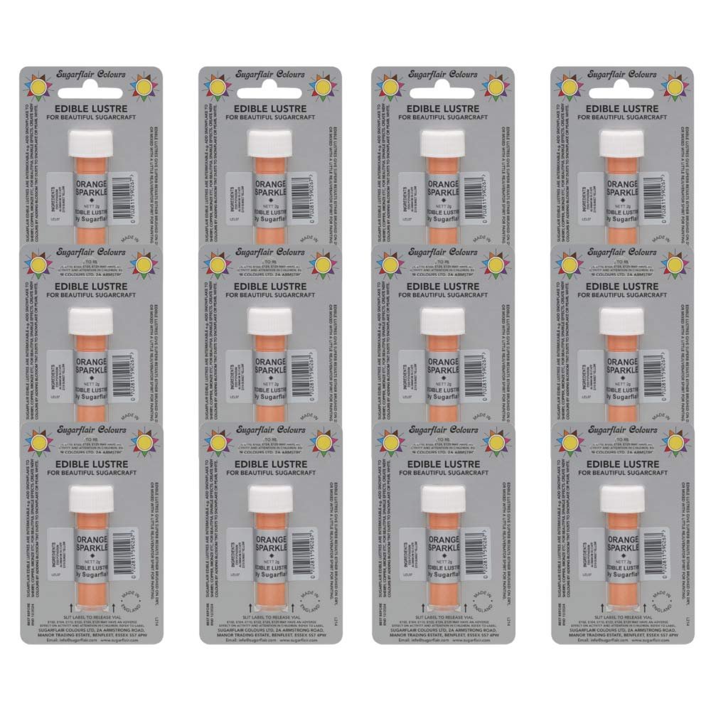 12 x Sugarflair Edible ORANGE SPARKLE Lustre Dust Powder Food Colour Cake Icing