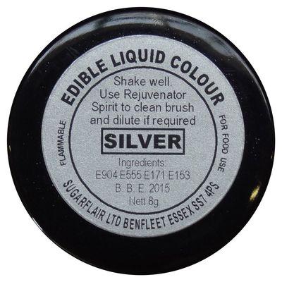 10 x Sugarflair SILVER Edible Liquid Colour Paint for Sugarcraft Cake Decoration